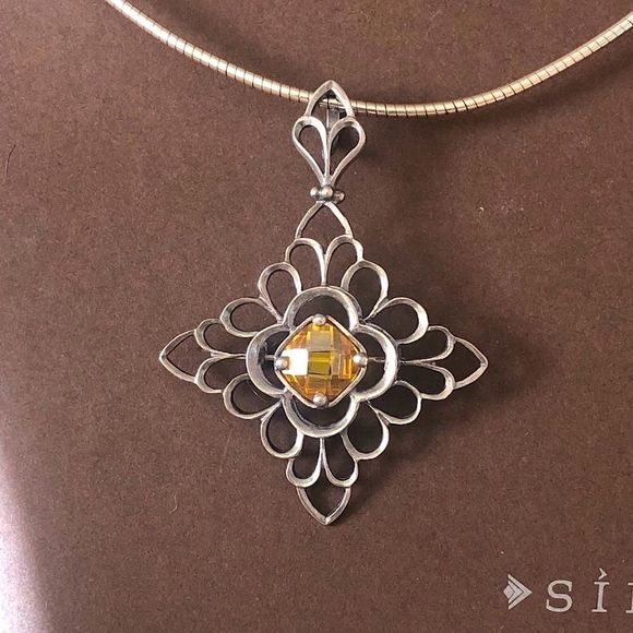 SILPADA Sterling Silver Faceted Citrine Pendant S1222 Sterling Omega Necklace - Picture 1 of 9